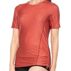 PRANA NWT CATARINA SUN SWIM SHIRT SHORT SLEEVE STRIPE RED ORANGE SMALL